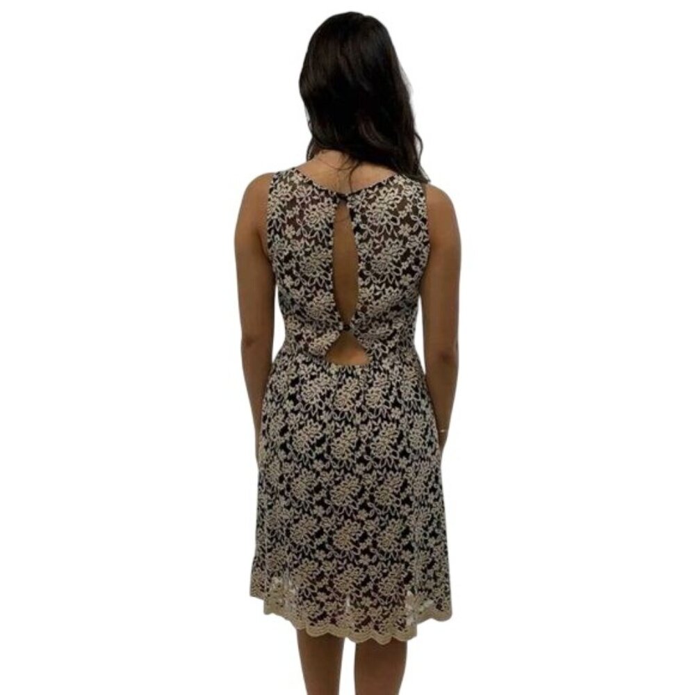 Anthropologie Floral Lace Sleeveless Scalloped Hem Cinched Waist Dress - Picture 7 of 16